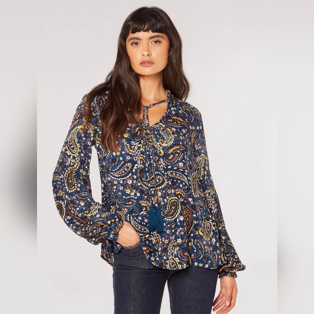 Paisley Top With Tie Neck